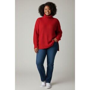 Carolyn Taylor Wm XL Red Cable Knit Chenille Turtleneck Tunic Sweater NEW W/TAG